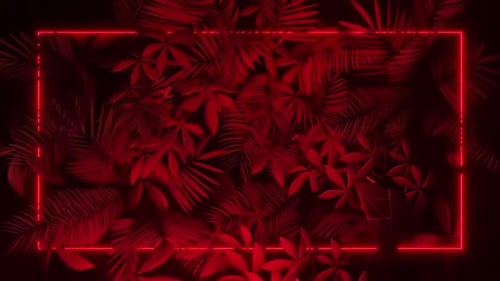Red Neon Tropical Leaves Frame