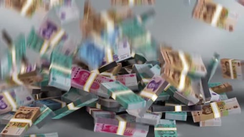 China Money - Yuan Stacked Money Falling - Chinese Currency