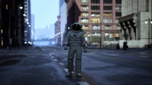 Lonely Astronaut in Deserted City