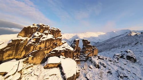 Snow Covered Mountains Scenic Aerial in Winter