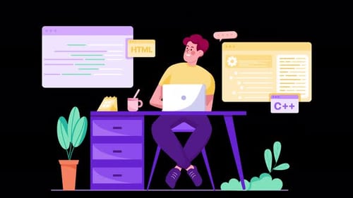 Person, die an einem Schreibtisch mit Code auf Bildschirmen programmiert