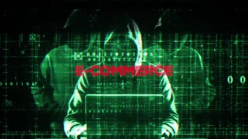 Comércio eletrônico na tela de hackeamento em tecnologia