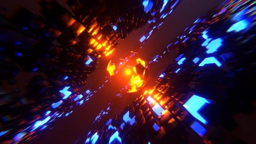 Blauer und orangefarbener abstrakter Würfel-Sci-Fi-Hintergrund VJ Loop l 4K