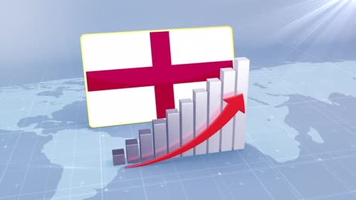 England Flag With Increasing Bar Chart Graph And Arrow Red