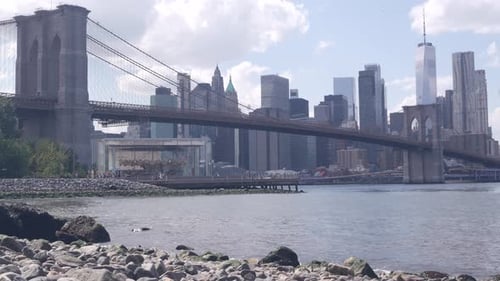 Brooklyn Bridge Dumbo Pebble Beach New York City Manhattan Downtown Skyline World Trade Center