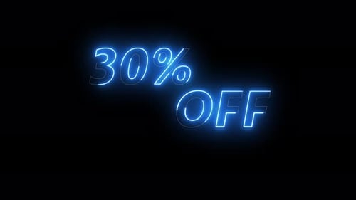 Blue Neon 30 Percent OFF Text Reveal Animation