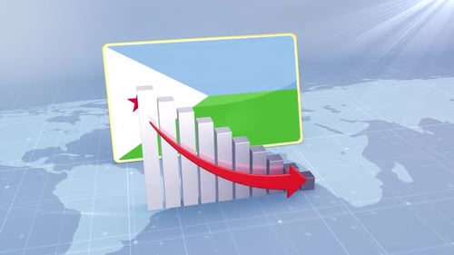 Djibouti Flag With Decrease Bar Chart Graph And Arrow Red