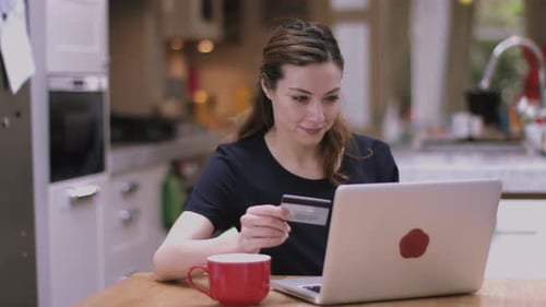 Woman Shopping Online with Credit Card at Home
