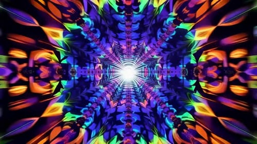Neon Kaleidoscopic Tunnel VJ Loop with Vibrant Colorful Patt