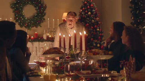Family Celebrates Christmas Dinner Together