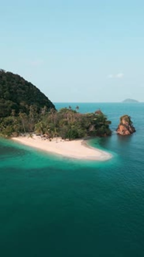 Aerial view serenity sea wave on white beach palm tree turquoise water summer vacation