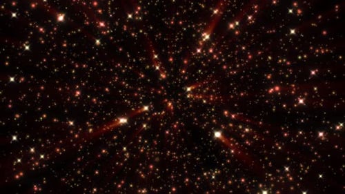 Abstract background of bright orange glowing shiny bright dots of stars and beautiful festive space