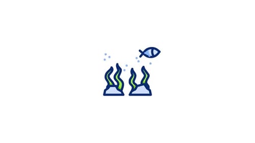 Animated Fish and Seaweed in Flat Design Style