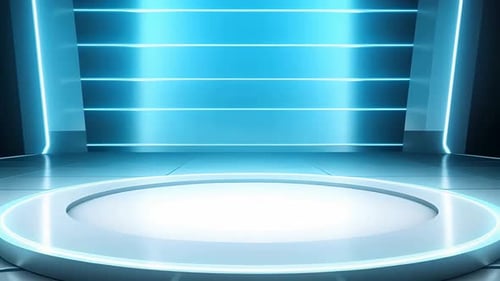 Futuristic Stage Background with Glowing Neon Lights