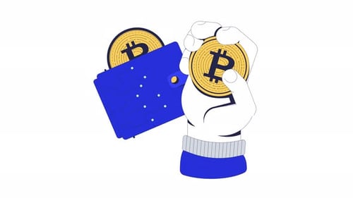 Handhaltende Bitcoins mit Krypto-Wallet 2D-Animation