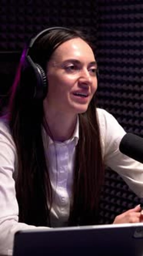 Woman Recording Podcast in Soundproof Studio