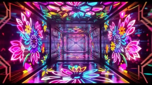Neon Psychedelic Flower Tunnel Motion Graphic Loop