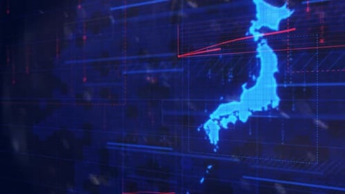 Futuristic Digital Map of Japan Data Network Animation