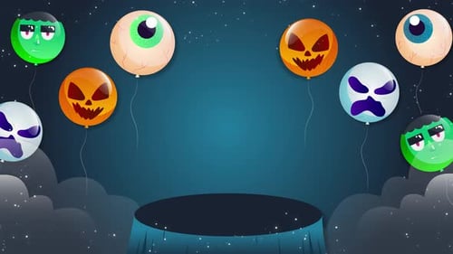 Cartoon Halloween Balloons and Stage Background Animation