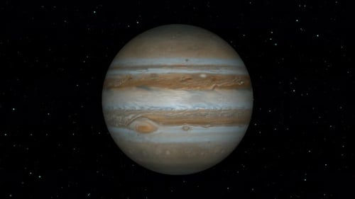 Der
Jupitarplanet rotierte animiert. Planet, Jupiter, Raum, Sterne, Hintergrund .Vd1100