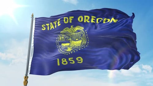 Oregon State Flag Waving with Realistic Fabric Movement
