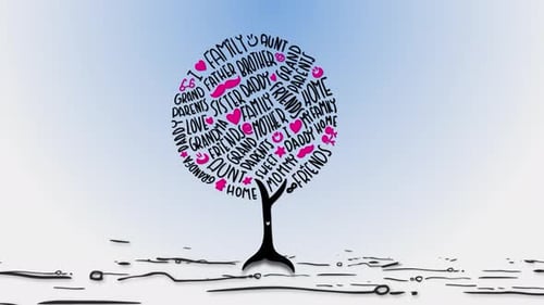 Animated Family Tree with Hand-Drawn Words and Icons