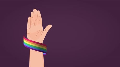Animated Hand with Rainbow Ribbon and Stop Homophobia Message