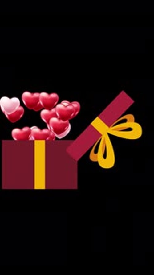 Flat Design Gift Box Reveals Flying Hearts Animation