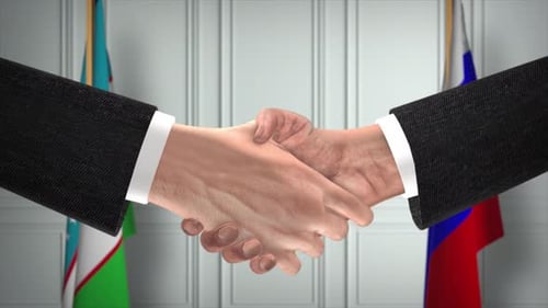 Animated Handshake Between Uzbekistan and Russia Flags