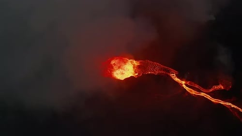 Aerial View of Volcanic Eruption in Iceland