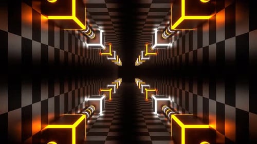 Orange And White Neon Energy On Corners Tunnel Background Vj Loop In 4K