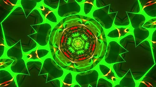 Tunnel kaleidoscope, abstract neon background. Endless video animation. VJ loop