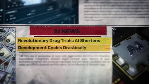 AI News Headline Reveal with Technology and Financial Data Display