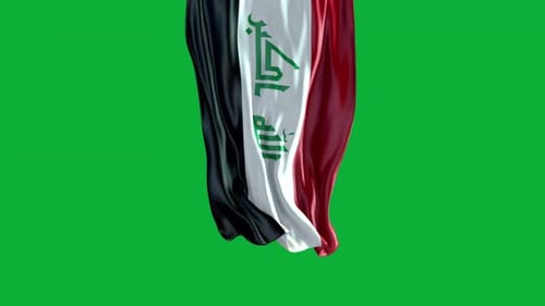 Realistic Iraq National Flag Waving on Green Screen