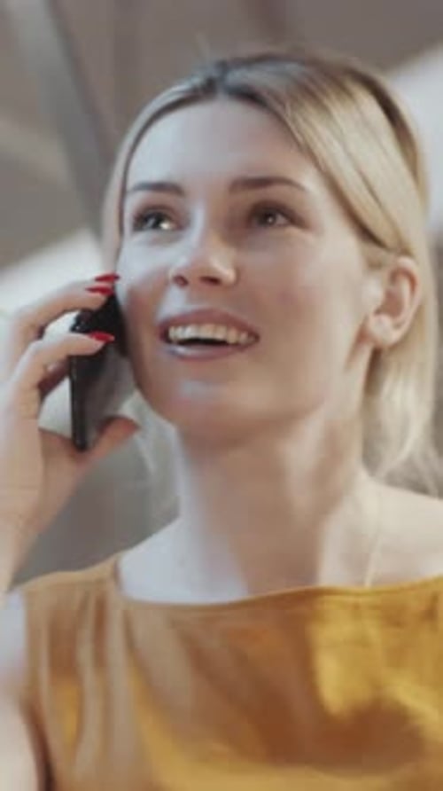Woman Talking on Cellphone in an Indoor Setting