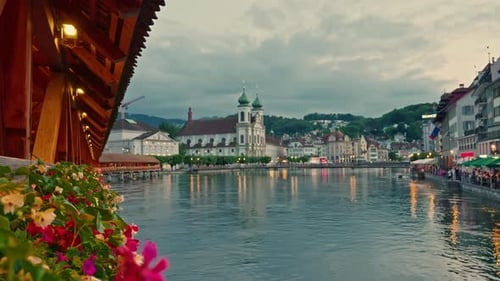 Old Town Architecture of Lucerne Switzerland Cityscape of Lucerne at Sunset