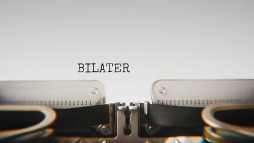 Old mechanical typewriter typing Bilateral Meeting in a close-up view.