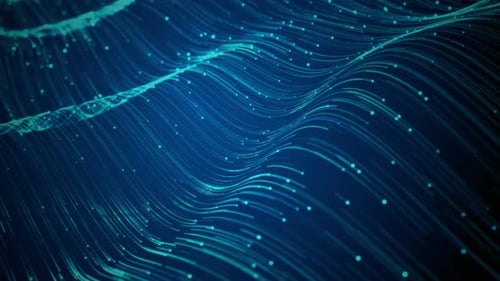 Abstract Blue Wavy Lines and Glowing Particles Background