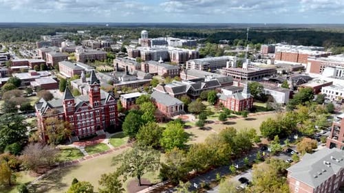 high aerial over auburn university in auburn alabama