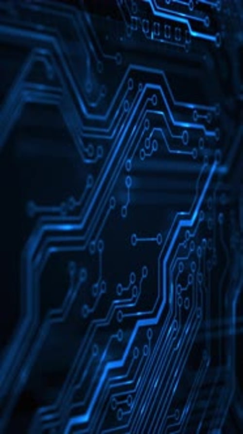 Blue Futuristic Printed Circuit Board 3D Render Abstract Network Technology Background Digital