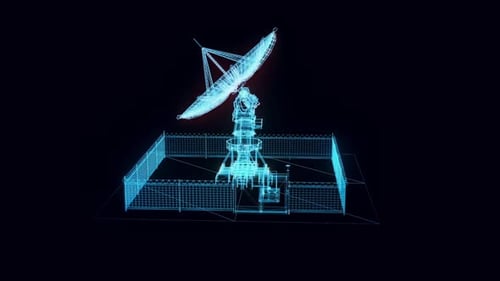 Futuristic Rotating Digital Wireframe Satellite Dish