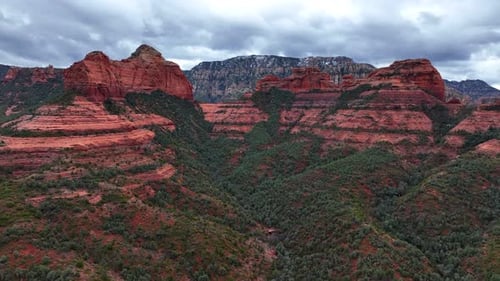 Aerial view of rock formations and valley, United States.