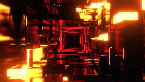 Orange And Red Infinite Strobe Sci Fi Corridor Made Of Metal Blocks Background VJ Loop In 4K