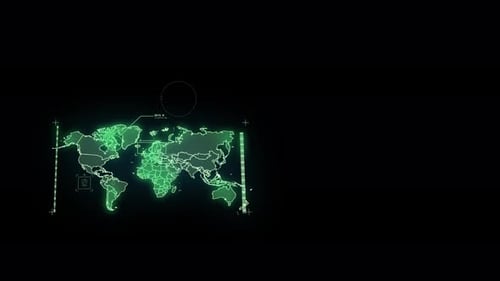 Animated Futuristic World Map HUD Display