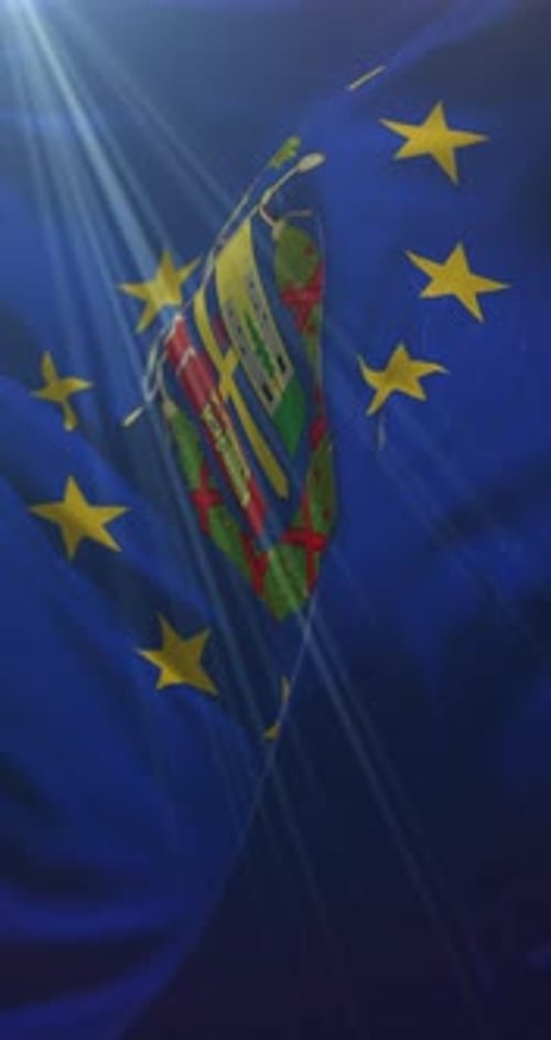 Waving European Union Flag with Italian Emblem Loop