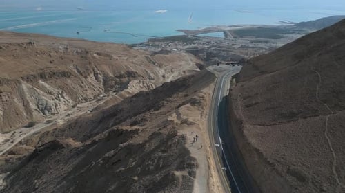 Road leading to The Dead Sea in Israel, drone shot