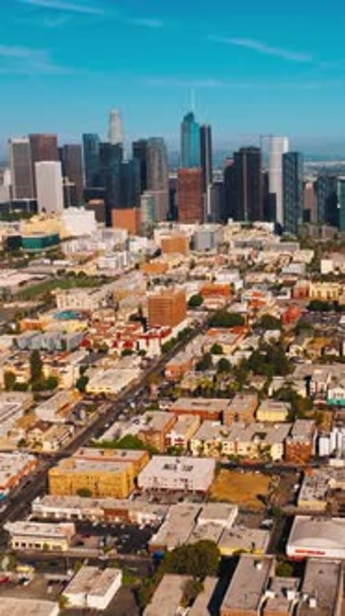 Los Angeles skyscrapers standing out from low architecture of the metropolis.