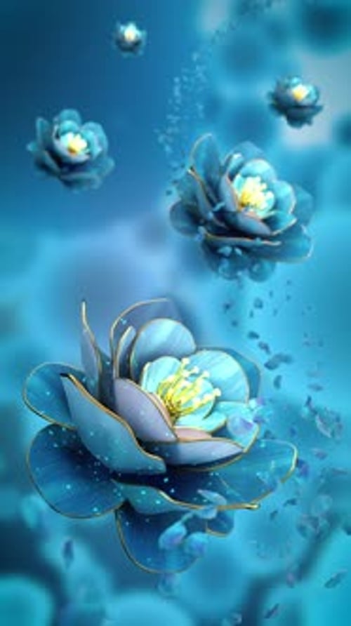 Elegant Blue Glowing Flowers Animation With Falling Petals