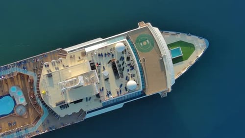 Sailing Cruise Ship Aerial Top View