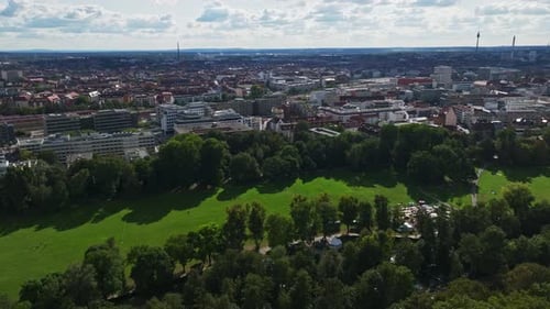 Aerial view of Wöhrder Wiese park near the Pegnitz River in Nuremberg